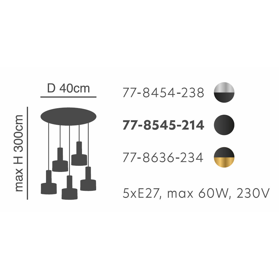 Φωτιστικό Οροφής Πολύφωτο Homelighting 77-8454 Nickel Black Φωτιστικά Κρεμαστά Τραπεζαρίας Spitishop