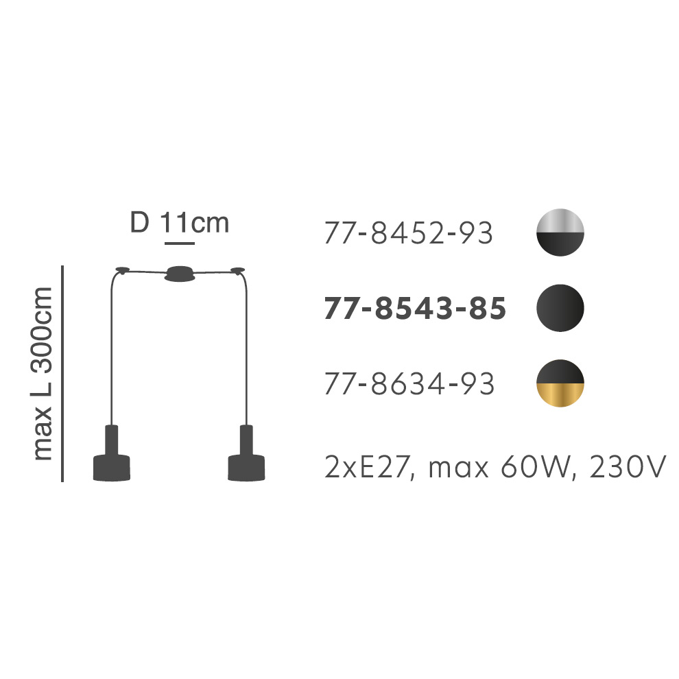 Φωτιστικό Οροφής Δίφωτο Homelighting 77-8452 Nickel Black Φωτιστικά Κρεμαστά Spitishop