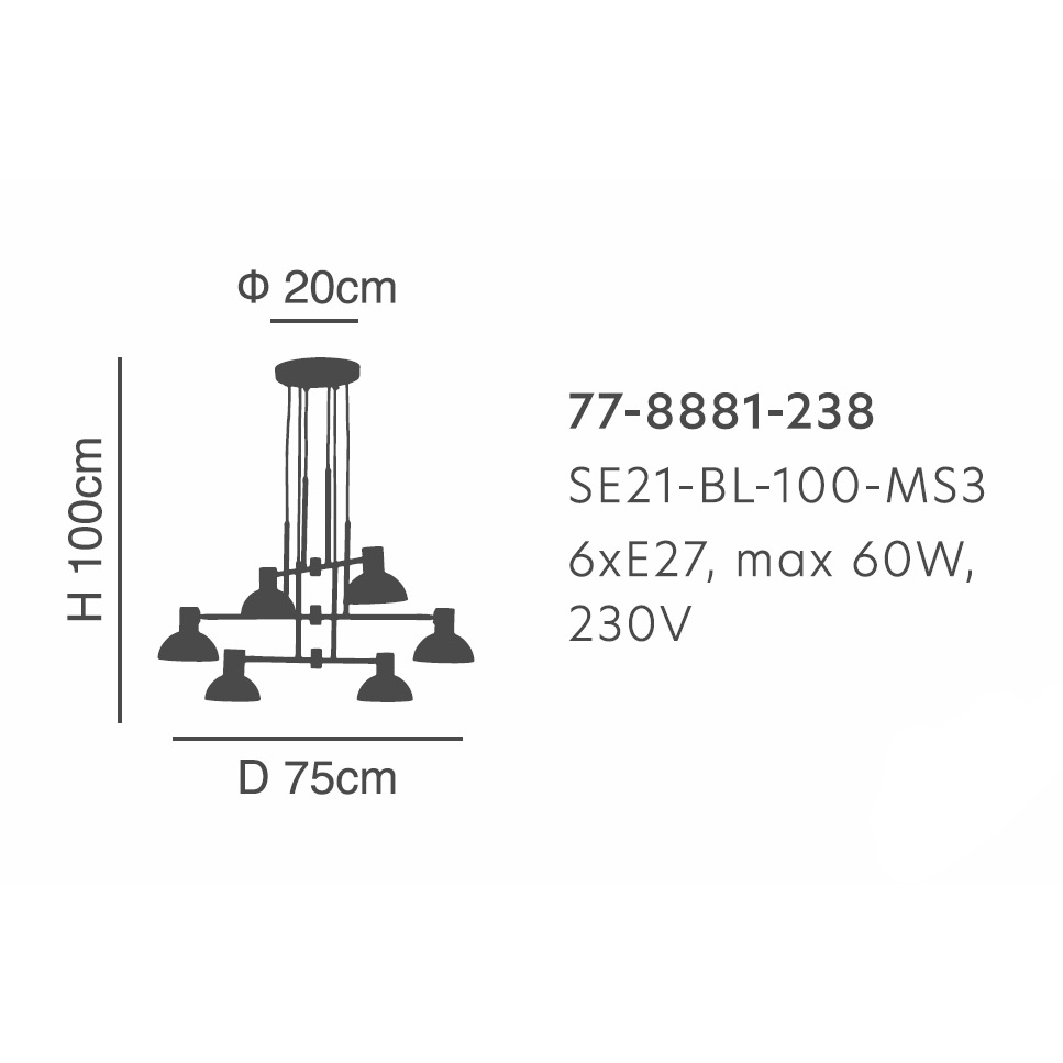 Φωτιστικό Οροφής Πολύφωτο Homelighting 77-8881 Black Φωτιστικά Κρεμαστά Τραπεζαρίας Spitishop
