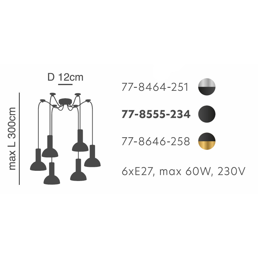 Φωτιστικό Οροφής Πολύφωτο Homelighting 77-8555 Black Φωτιστικά Κρεμαστά Τραπεζαρίας Spitishop