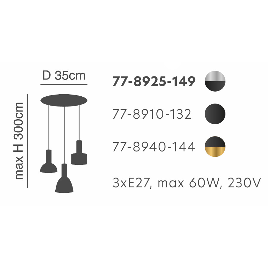 Φωτιστικό Οροφής Τρίφωτο Homelighting 77-8925 Flex Nickel Φωτιστικά Κρεμαστά Spitishop