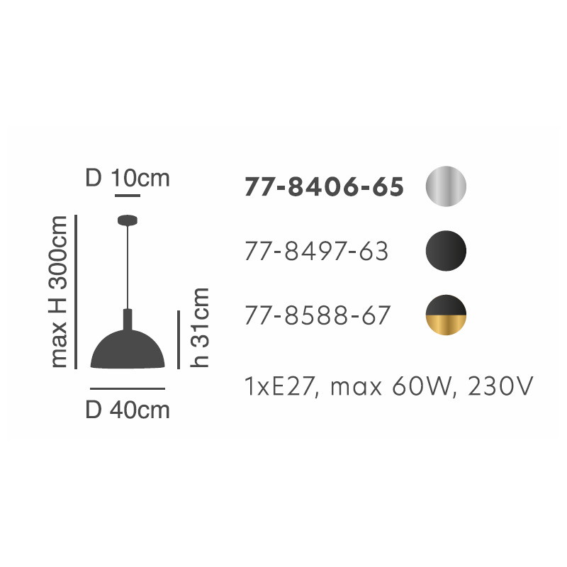 Φωτιστικό Οροφής Μονόφωτο Homelighting 77-8406 Nickel Black Φωτιστικά Κρεμαστά Spitishop