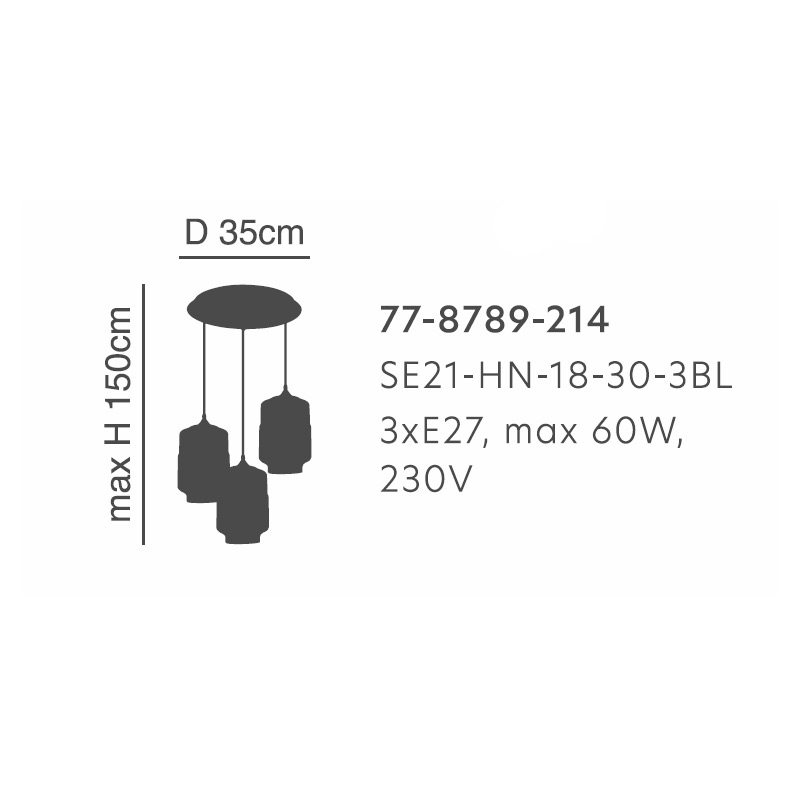 Φωτιστικό Οροφής Τρίφωτο Homelighting Gaby 77-8789 Honey Black Φωτιστικά Κρεμαστά Spitishop