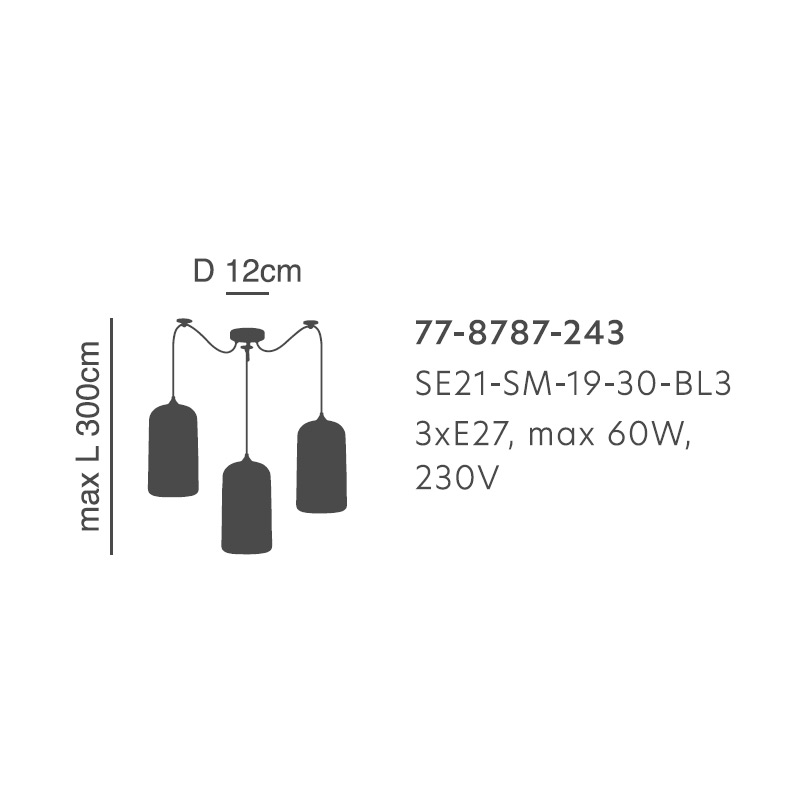 Φωτιστικό Οροφής Τρίφωτο Homelighting Feint 77-8787 Smoked Glass Φωτιστικά Κρεμαστά Spitishop