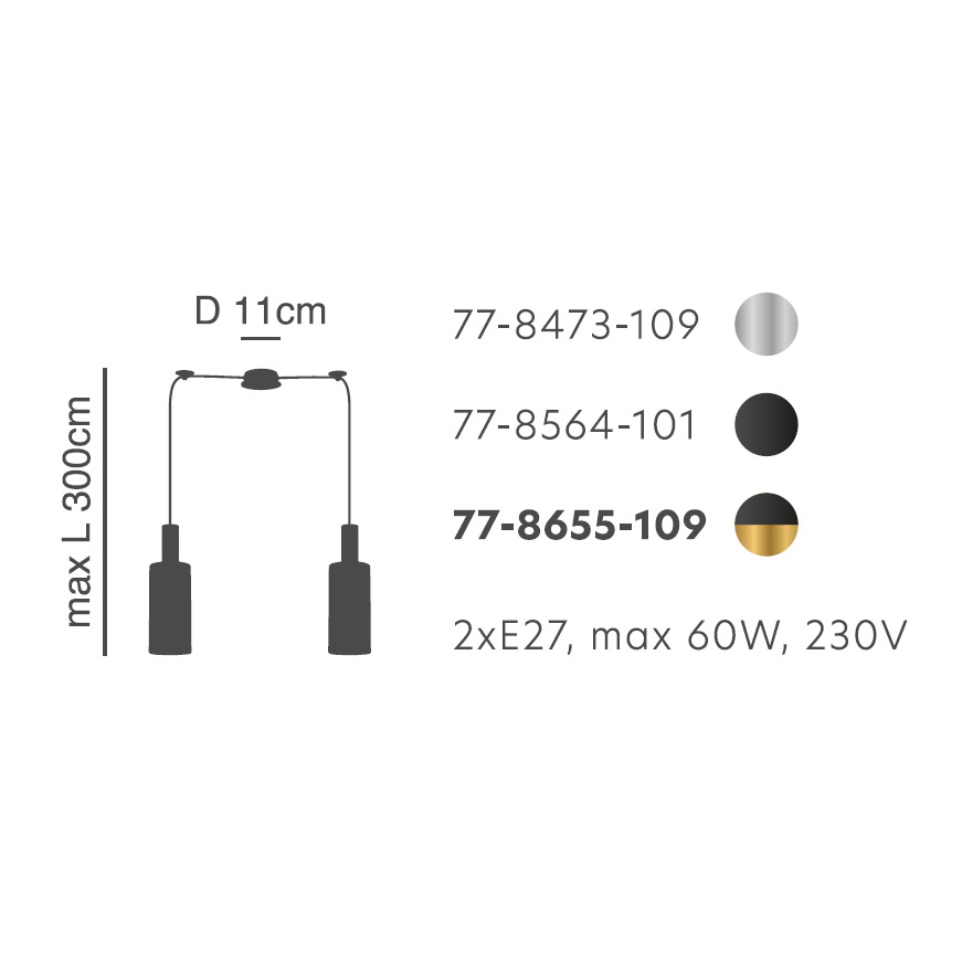 Φωτιστικό Οροφής Δίφωτο Homelighting 77-8564 Black White Φωτιστικά Κρεμαστά Spitishop