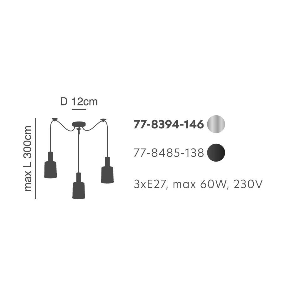 Φωτιστικό Οροφής Τρίφωτο Homelighting 77-8394 Nickel Smoked Φωτιστικά Κρεμαστά Spitishop