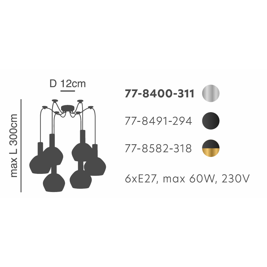 Φωτιστικό Οροφής Πολύφωτο Homelighting 77-8400 Nickel White Φωτιστικά Κρεμαστά Τραπεζαρίας Spitishop