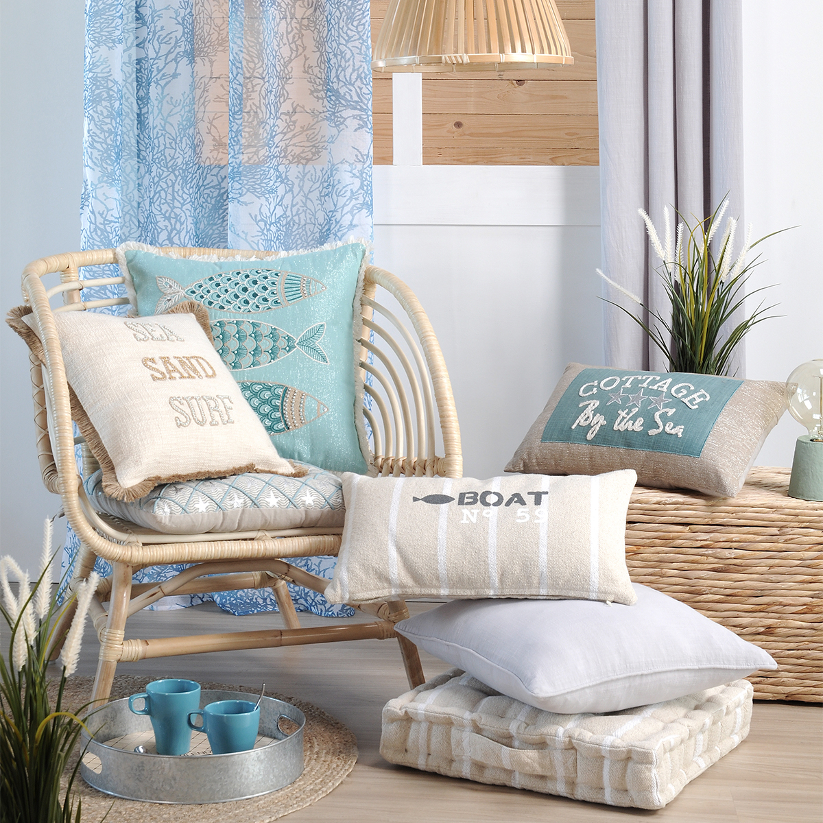 Μαξιλάρα Δαπέδου (45X45X10) S-F St Trop Blanc C51811009 Λευκά Είδη Σαλονιού Μαξιλάρια Spitishop