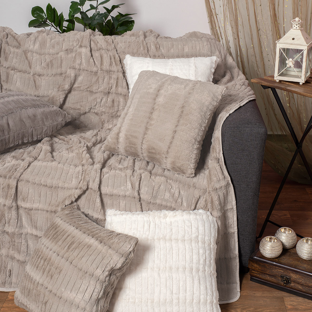 Ριχτάρι Πολυθρόνας Γούνινο (180x180) Silk Fashion Stripe Beige