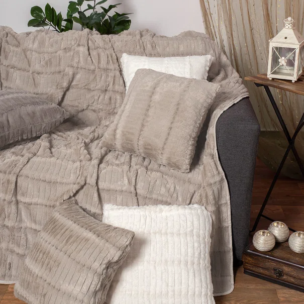 Ριχτάρι Πολυθρόνας Γούνινο (180x180) Silk Fashion Stripe Beige