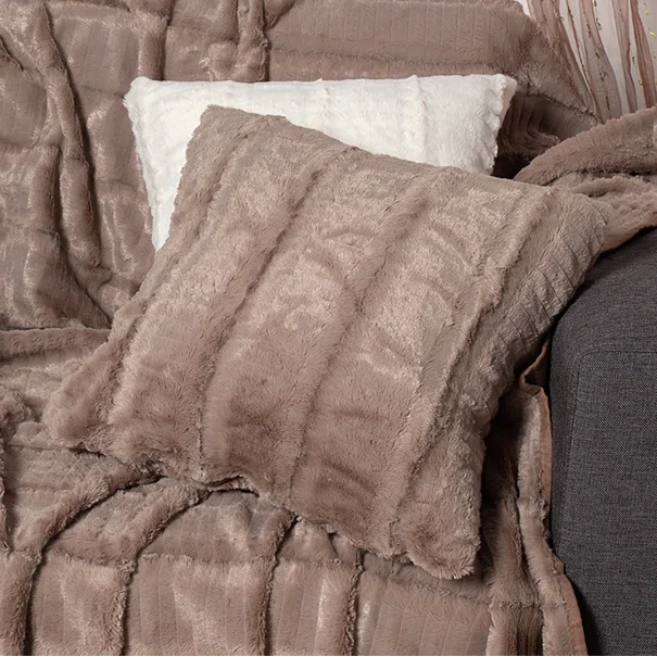 Διακοσμητική Μαξιλαροθήκη Γούνινη (45x45) Silk Fashion Stripe Coffee