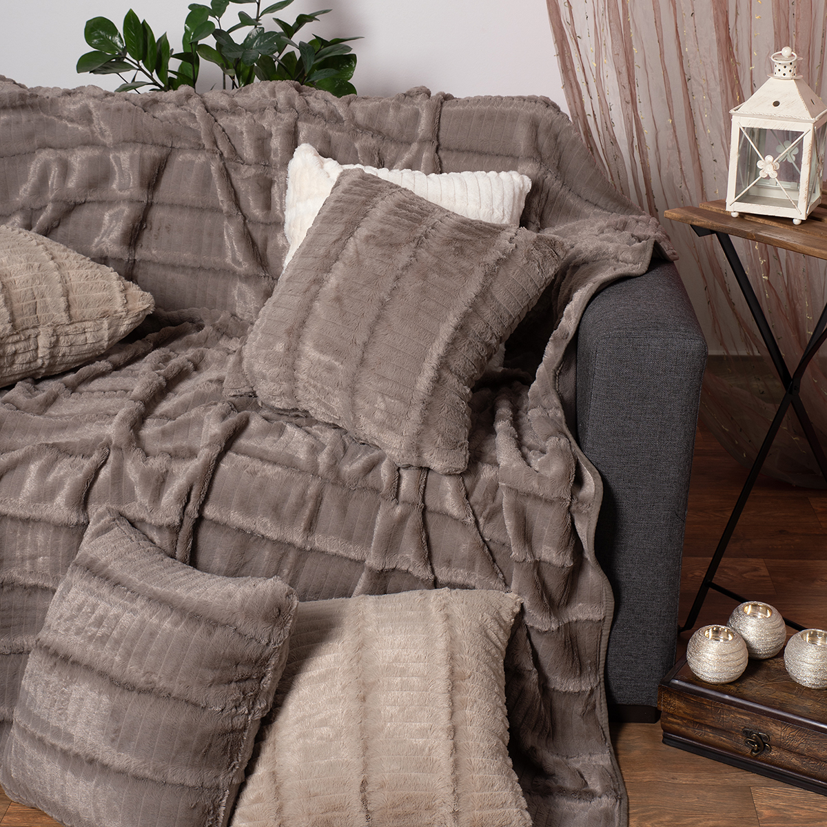 Διακοσμητική Μαξιλαροθήκη Γούνινη (45x45) Silk Fashion Stripe Grey