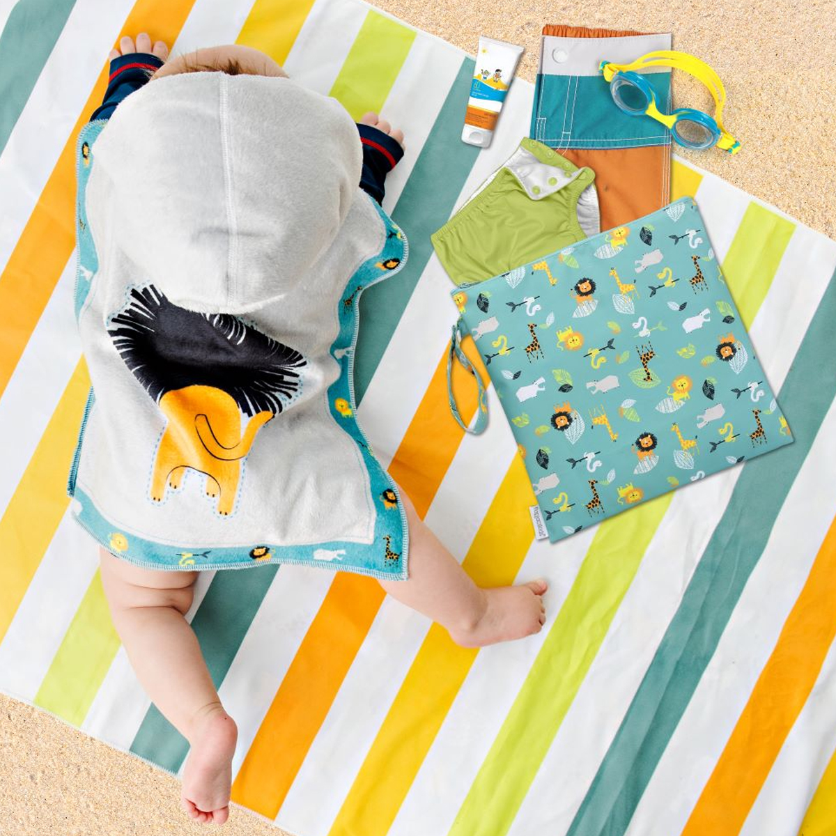 Παιδική Πετσέτα Θαλάσσης Microfiber 2 Όψεων (71X145) Flapjackkids Green Zoo Πετσέτες Παιδικές Spitishop