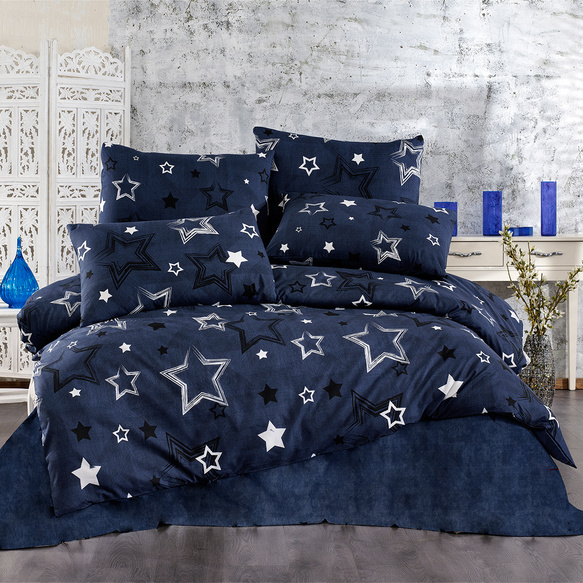 Σεντόνια Υπέρδιπλα (Σετ 240x270) Dimcol Γαλαξίας 307 Dark Blue