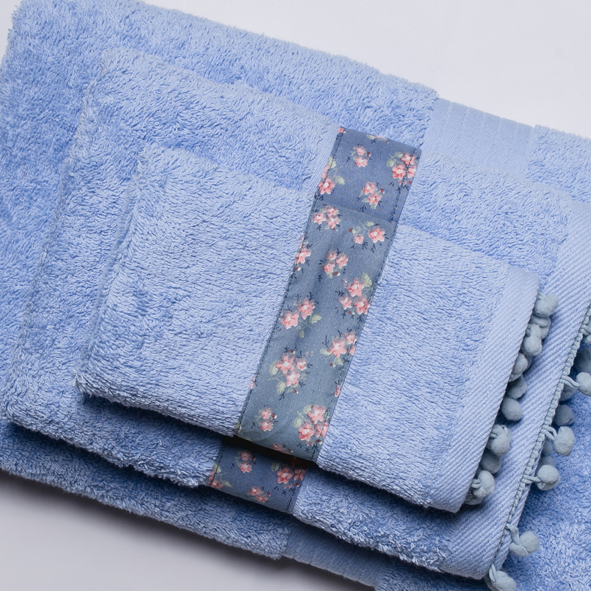 Πετσέτες Μπάνιου (Σετ 3Τμχ) White Fabric Botanic Border Blue 500Gsm Λευκά Είδη Σετ Spitishop