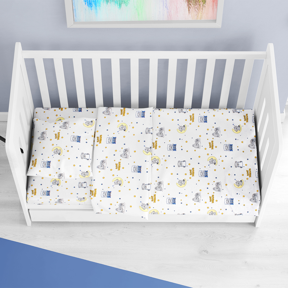 Σεντόνι Κούνιας Με Λάστιχο (70x140+15) Dimcol Sweet Dreams 554 White - Sky Blue