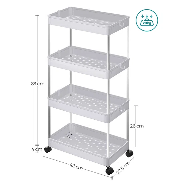 Τρόλεϊ/Ραφιέρα 4 Θέσεων (42x22.5x86) Songmics KSC10WT