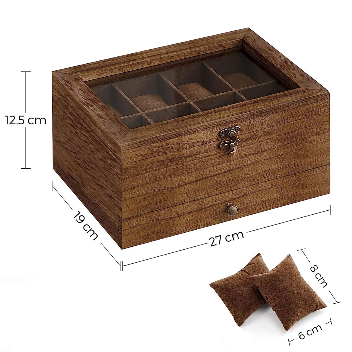 Θήκη για 8 Ρολόγια Κοσμήματα (27X19X12 5) Songmics Jow008K01 Best Sellers Κρεβατοκάμαρα Spitishop