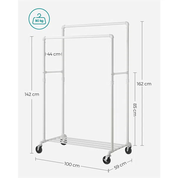 Κρεμάστρα Δαπέδου Διπλή Τροχήλατη (100x59x162) Songmics HSR060W01V1