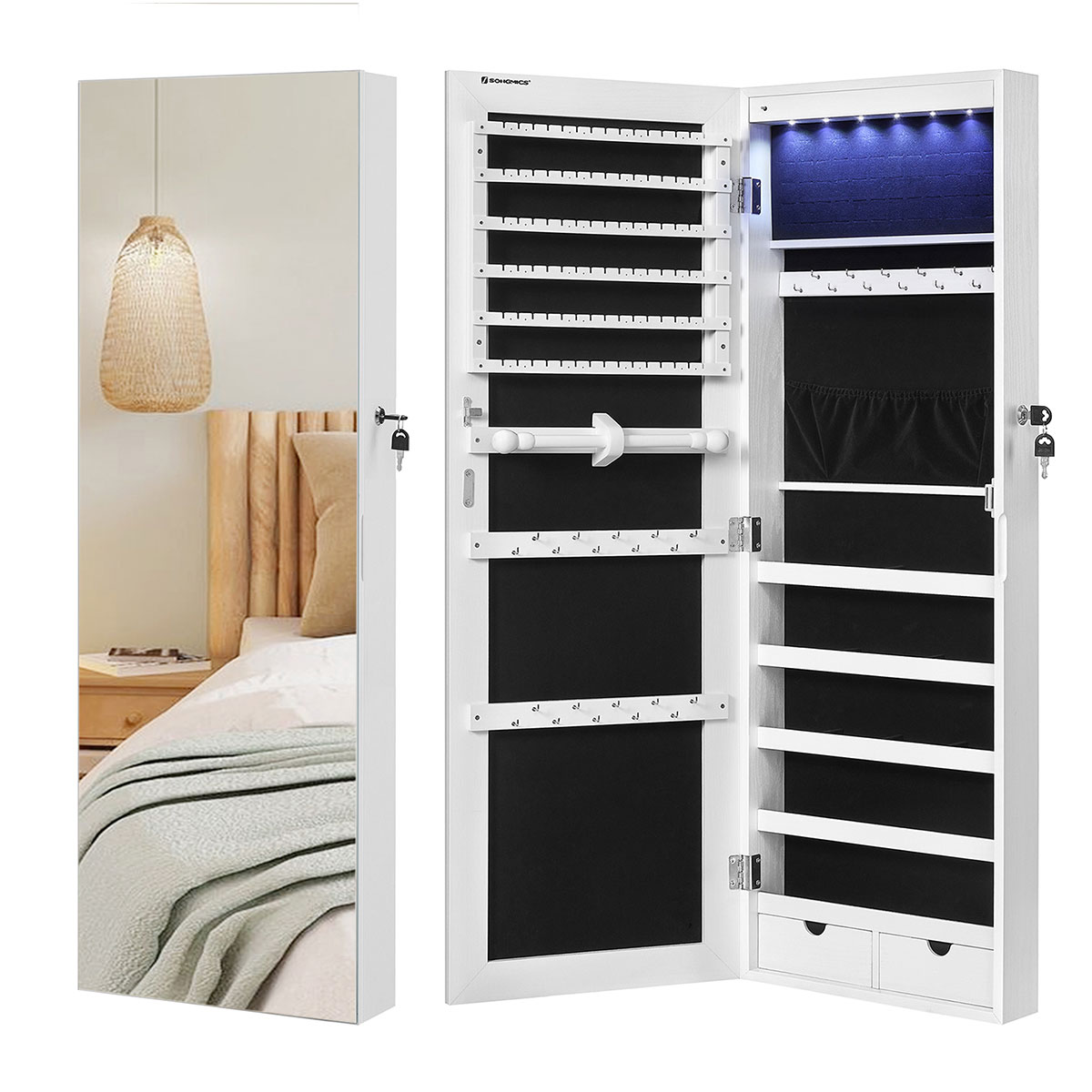 Καθρέφτης Τοίχου Κοσμηματοθήκη (37X9 3X108) Songmics Jjc99Wt Διακόσμηση Καθρέφτες Spitishop