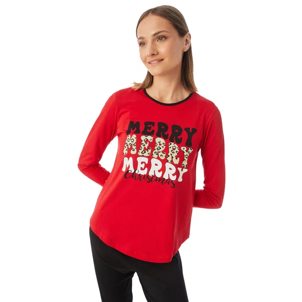 Πιτζάμα Γυναικεία Χειμωνιάτικη Minerva Merry X-Mas 52459-018 Κόκκινο