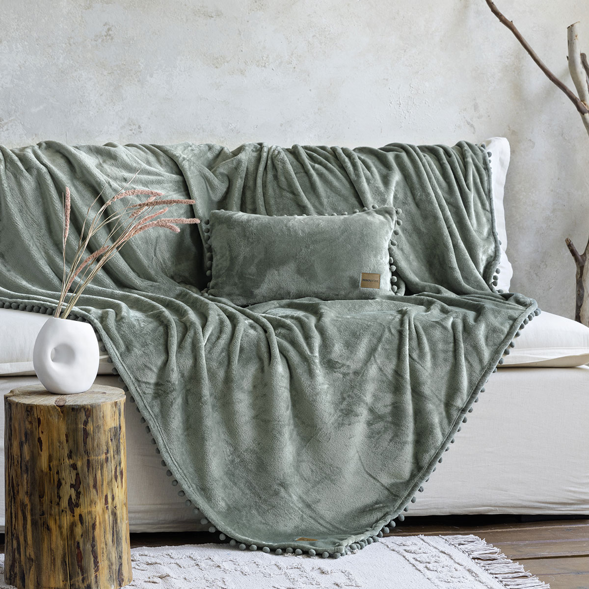 Ριχτάρι Καναπέ Τριθέσιου Fleece (180x300) Nima Macia Sage Green