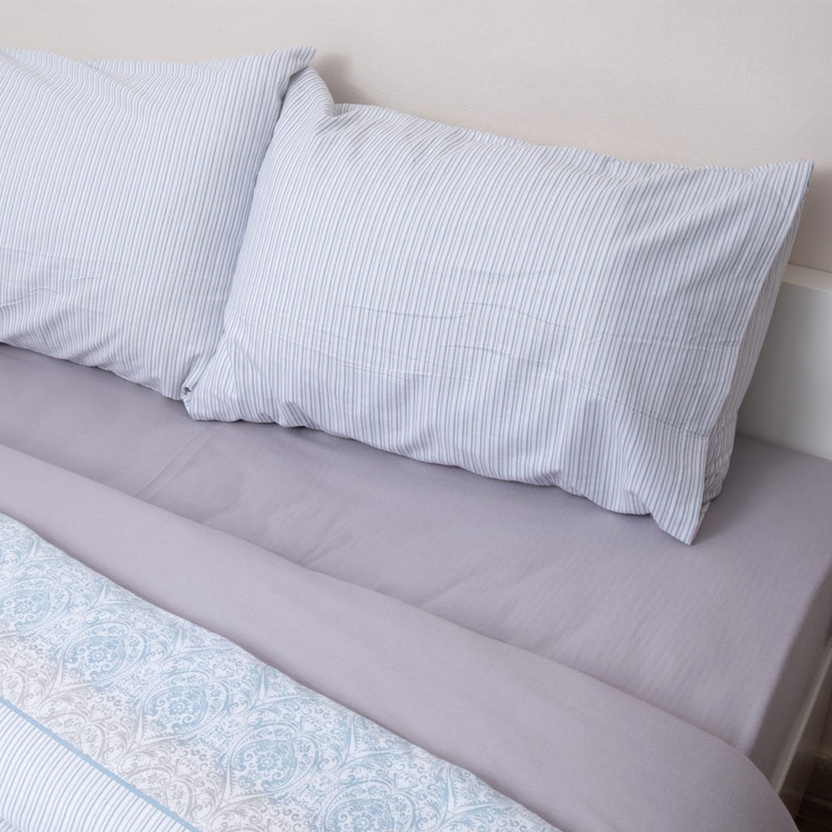 Φανελένια Σεντόνια Υπέρδιπλα (Σετ) Viopros Flannels 2550 Γκρι Λευκά Είδη Κρεβατοκάμαρας Spitishop