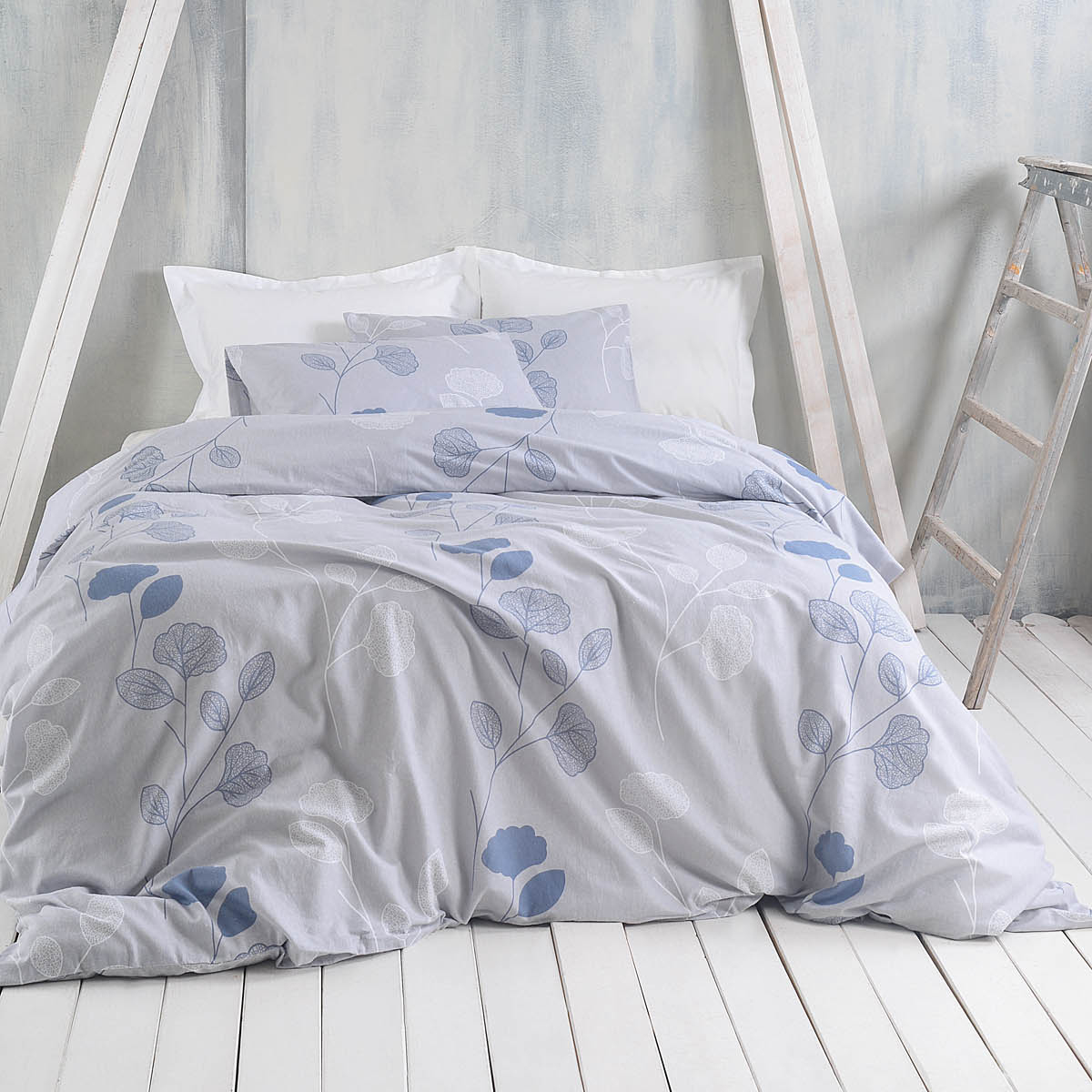 Φανελένια Σεντόνια Μονά (Σετ) Rythmos Flannel Morin Grey - Blue