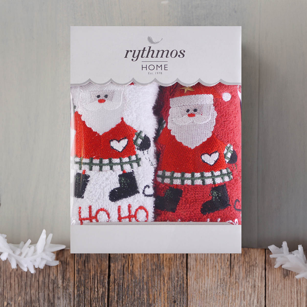 Χριστουγεννιάτικες Πετσέτες (Σετ 2Τμχ) Rythmos Santa Red White 500Gsm Χριστουγεννιάτικα Είδη Μπάνιου Spitishop