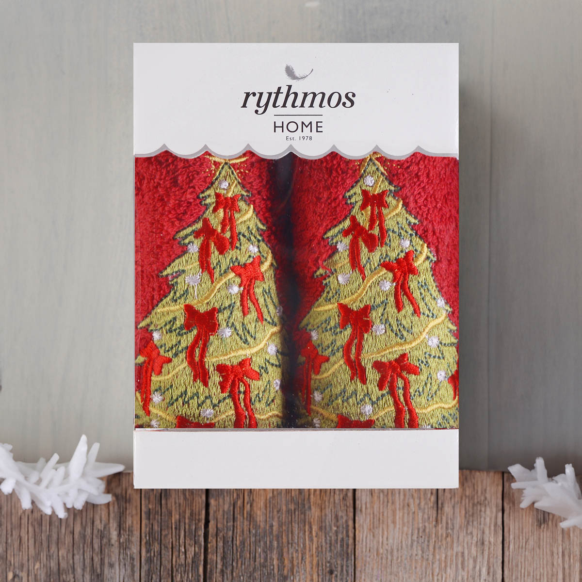 Χριστουγεννιάτικες Πετσέτες (Σετ 2Τμχ) Rythmos Tree Red 500Gsm Χριστουγεννιάτικα Είδη Μπάνιου Spitishop