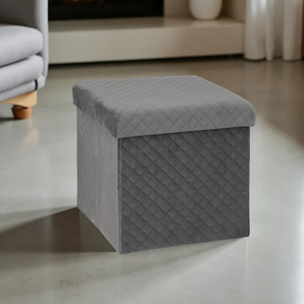 Σκαμπό Με Αποθηκευτικό Χώρο (31x31x31) F-V Velvet Grey 167845E