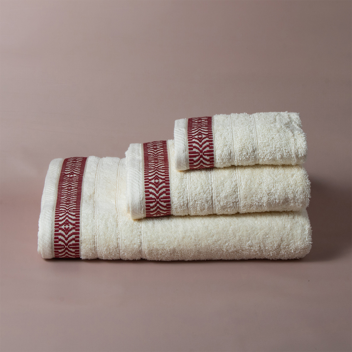 Πετσέτες Μπάνιου (Σετ 3τμχ) White Fabric Maribelle Red 500gsm