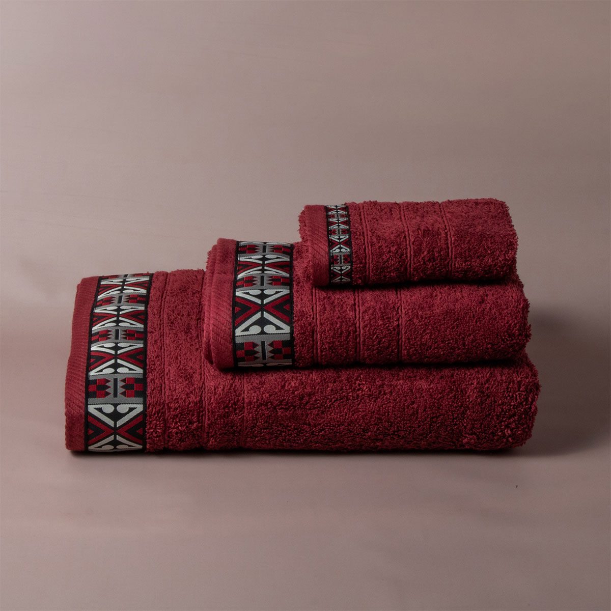 Πετσέτα Προσώπου (50x90) White Fabric Perrin Bordeaux White 500gsm