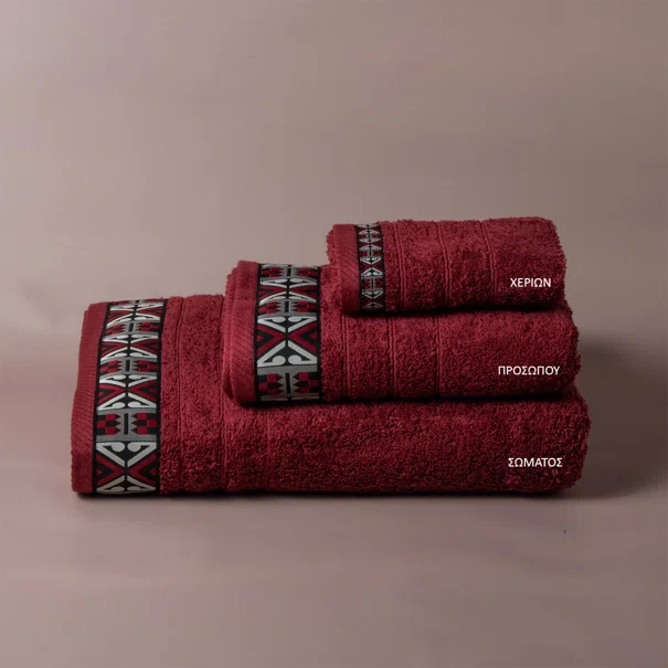 Πετσέτα Προσώπου (50x90) White Fabric Perrin Bordeaux White 500gsm