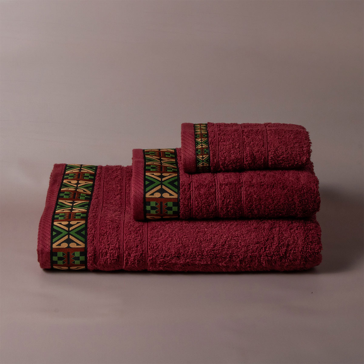 Πετσέτα Προσώπου (50x90) White Fabric Perrin Bordeaux Green 500gsm