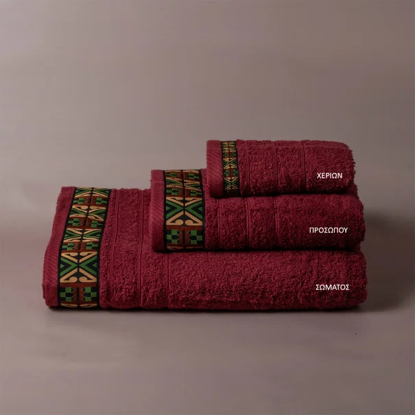 Πετσέτα Προσώπου (50x90) White Fabric Perrin Bordeaux Green 500gsm