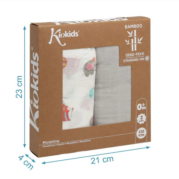 Μουσελίνες/Πάνες Αγκαλιάς (Σετ 2τμχ) Kiokids Grey 3150
