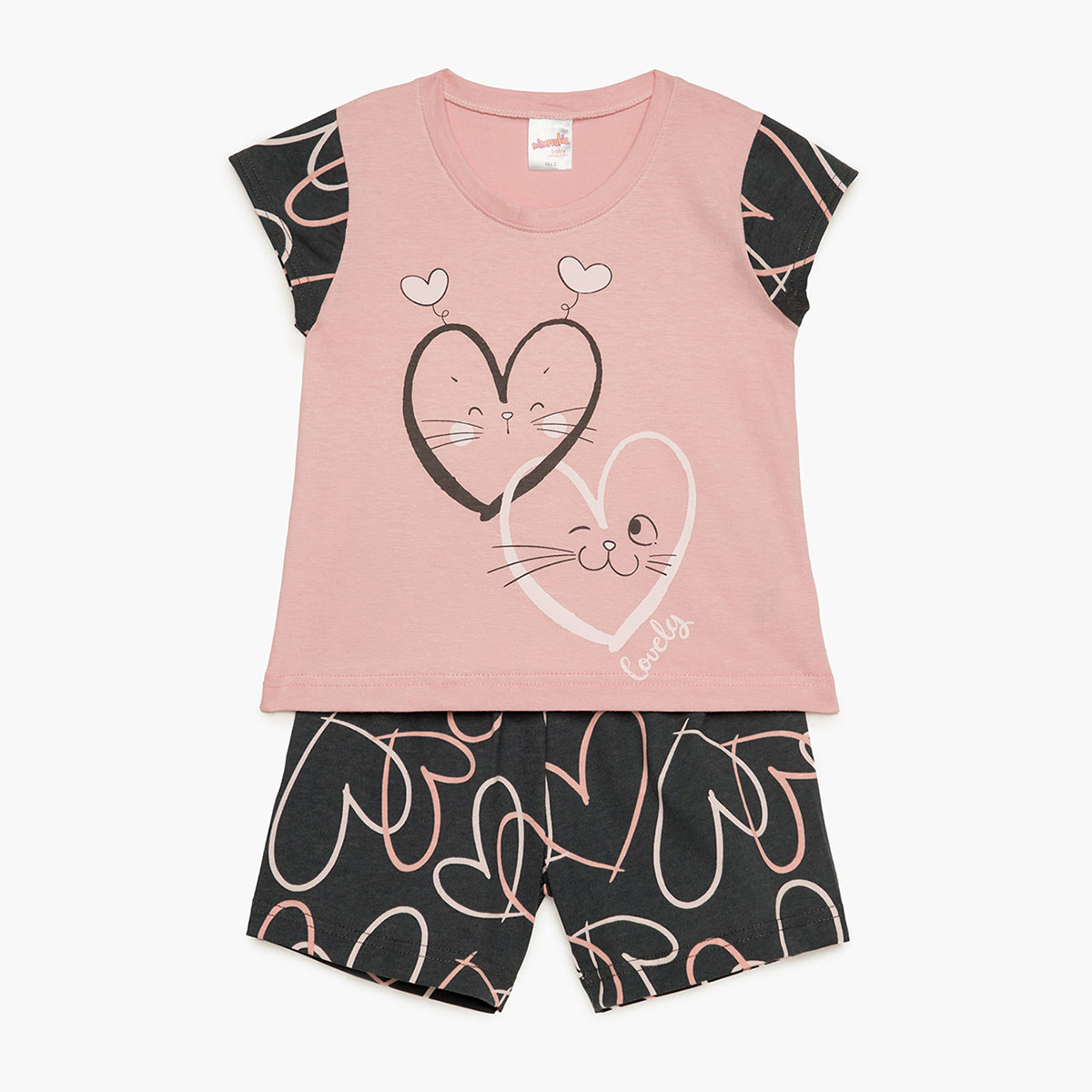 Πιτζάμα Παιδική Καλοκαιρινή Minervakia Lovely Cats 62202-371 Pink Silver