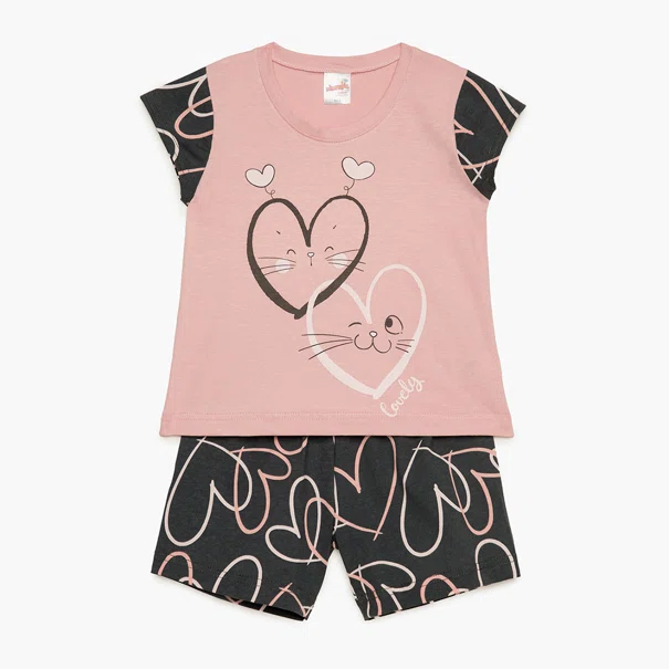 Πιτζάμα Παιδική Καλοκαιρινή Minervakia Lovely Cats 62202-371 Pink Silver