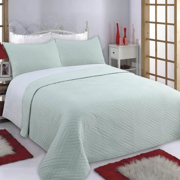 Κουβερλί Υπέρδιπλο (Σετ 220x240) 2 Όψεων Silk Fashion Diamond Mint/Grey