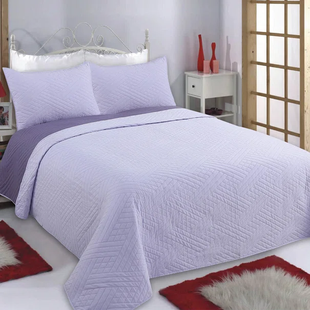 Κουβερλί Υπέρδιπλο (Σετ 220x240) 2 Όψεων Silk Fashion Diamond Lila/Purple