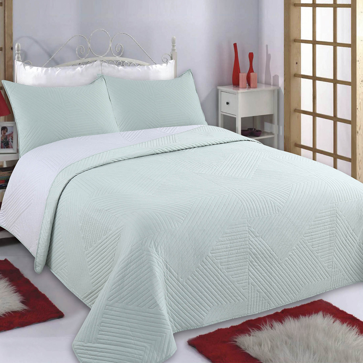 Κουβερλί Υπέρδιπλο (Σετ 220x240) 2 Όψεων Silk Fashion Lines Mint/Grey