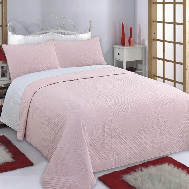 Κουβερλί Υπέρδιπλο (Σετ 220x240) 2 Όψεων Silk Fashion Lines Pink/Grey