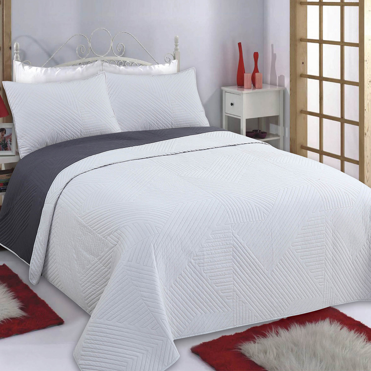 Κουβερλί Υπέρδιπλο (Σετ 220x240) 2 Όψεων Silk Fashion Lines Grey/Anthracite