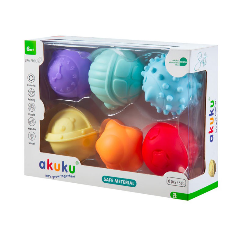 Μπάλες Δραστηριοτήτων (Σετ 6Τμχ) Akuku Sensory Balls A0640 Παιχνίδια Βρεφικά για Μωρά 6 - 12 Μηνών Spitishop