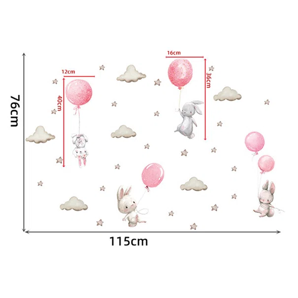 Παιδικά Αυτοκόλλητα Τοίχου Sipo Bunny Balloons Pink SIP-WS63028