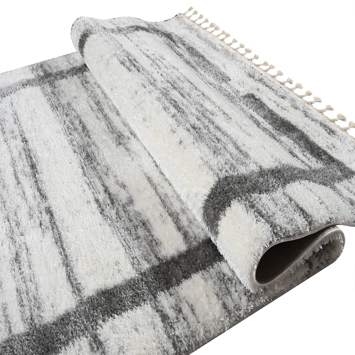 Χαλί (200X280) Polcarpet Silky Shaggy 799 Cream Grey Χαλιά Σαλονιού Χειμερινά Μοντερνα Spitishop