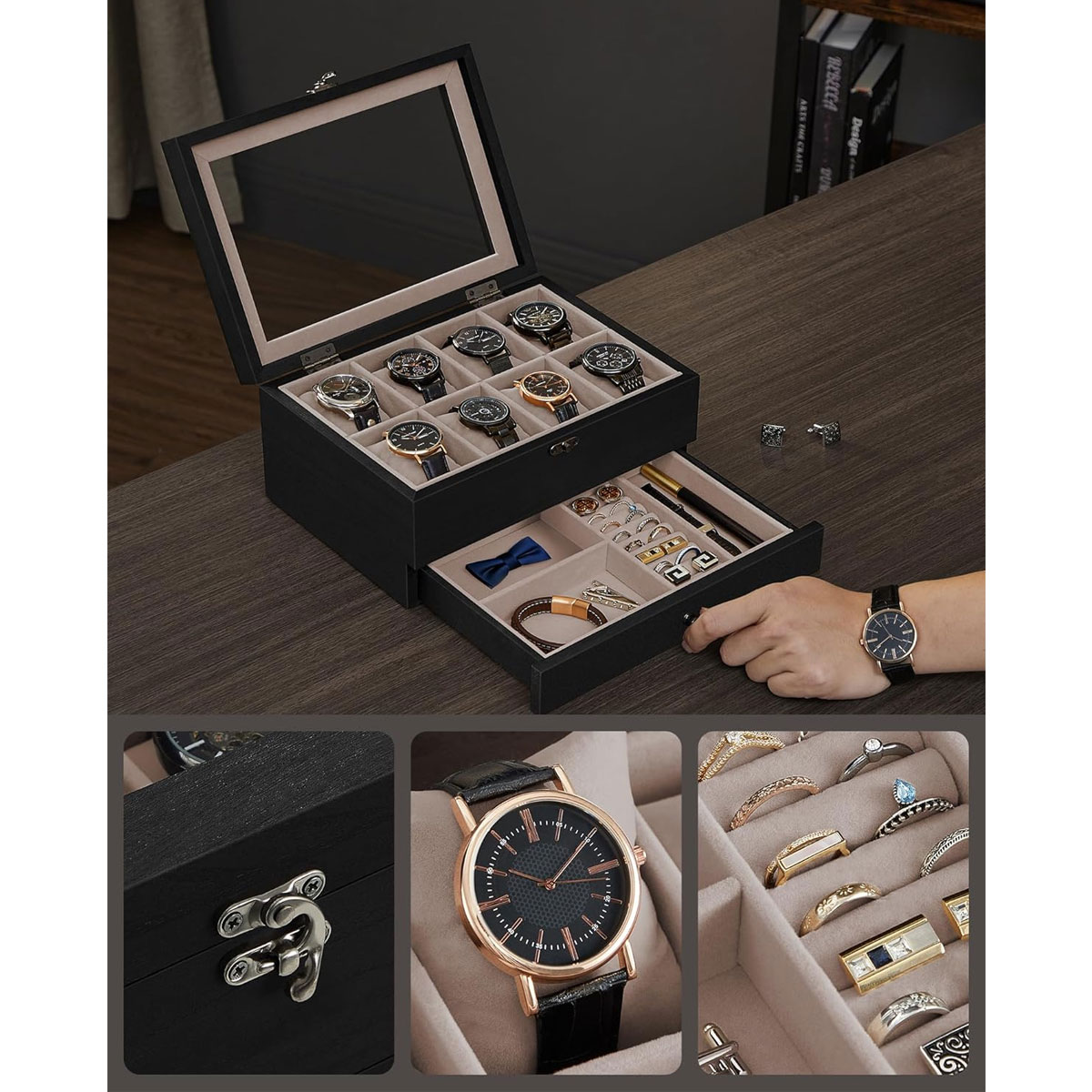 Θήκη για 8 Ρολόγια Κοσμήματα (27X19X12 5) Songmics Jow008B01 Best Sellers Οργάνωση & Αποθήκευση Spitishop