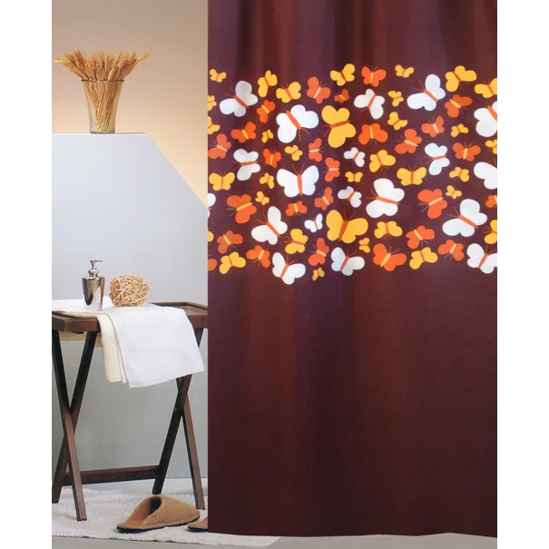 Κουρτίνα Μπάνιου (180x180) Με Κρίκους San Lorentzo Butterflies Brown