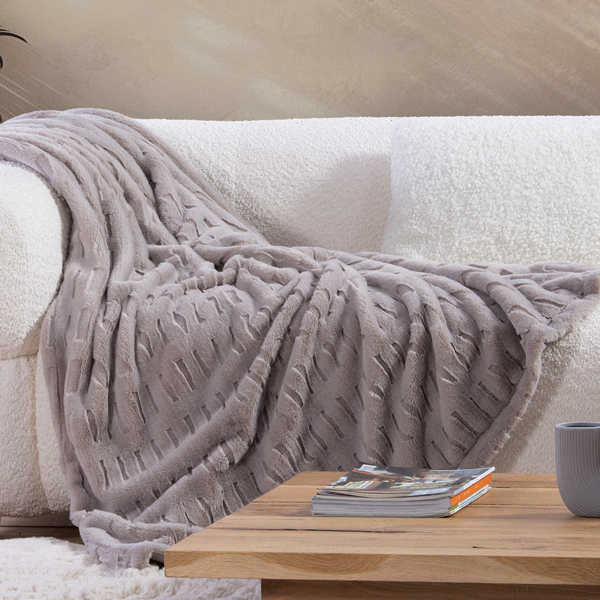 Γούνινη Κουβέρτα Καναπέ (130x180) Nef-Nef Homeware Vivo Greige